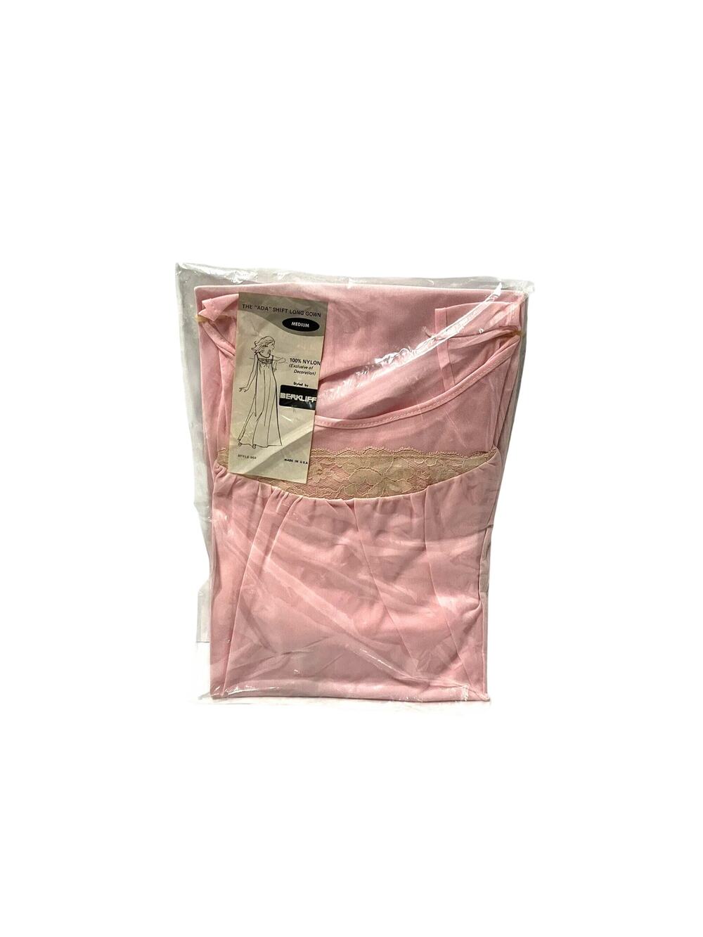 Pink Shift Nightgown Berkliff All Nylon Lace 1960s Dress Pajama Vintage NEW